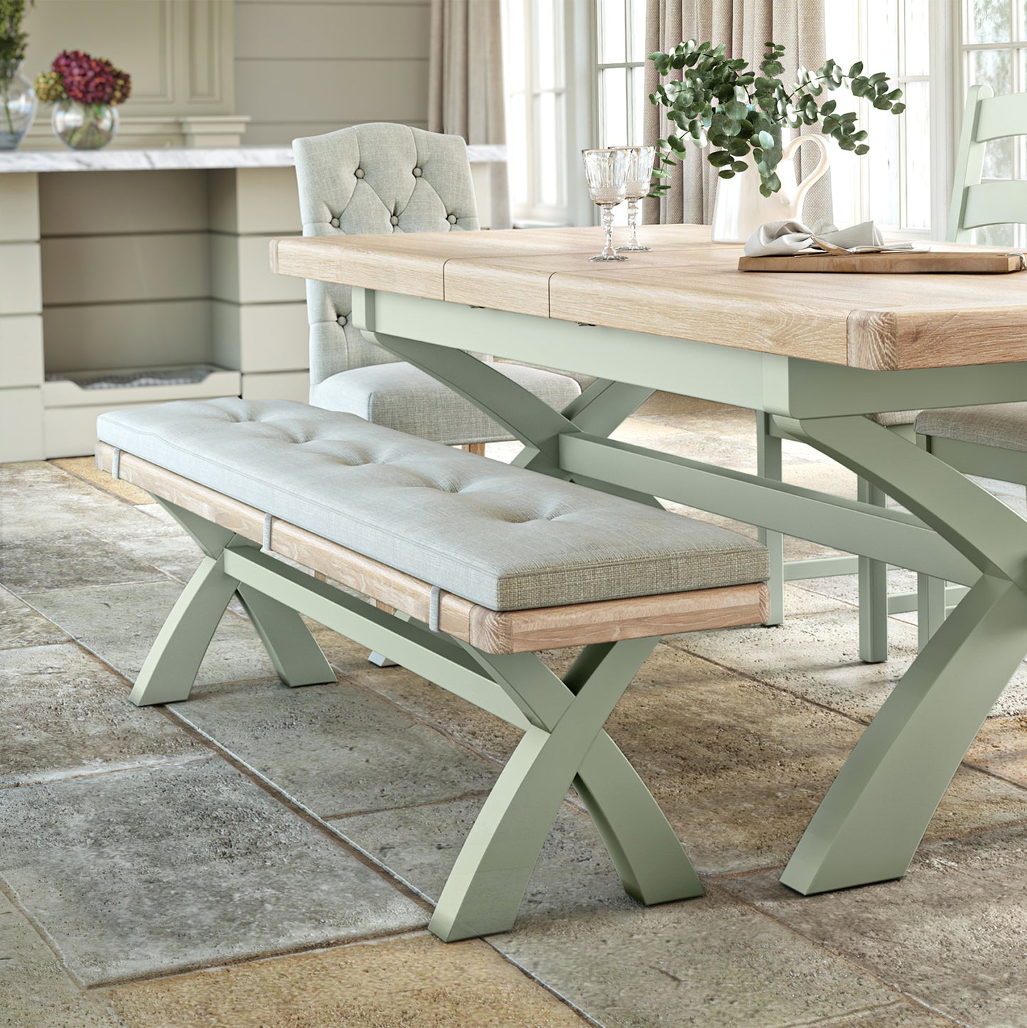 Salcombe Cross Leg Bench - Sage