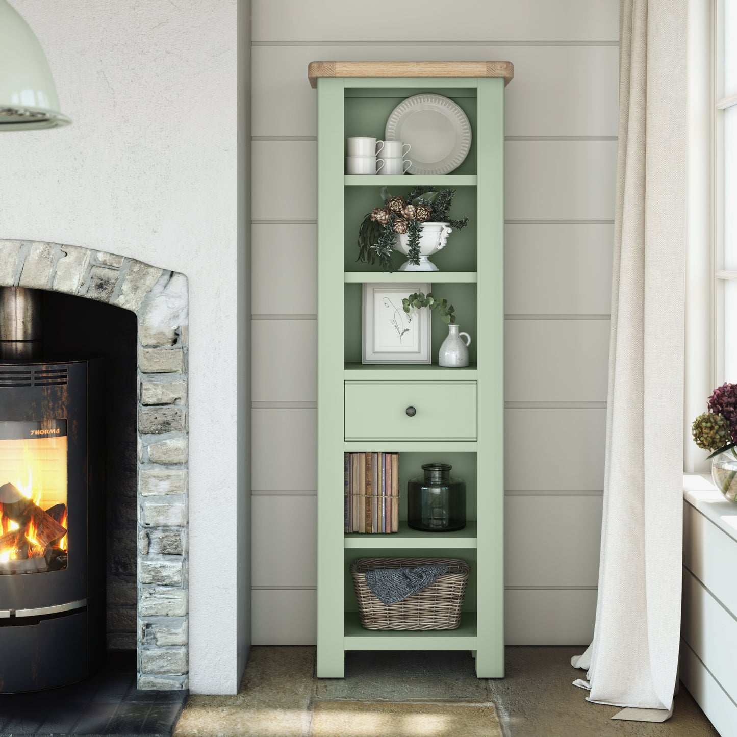 Salcombe Slim Bookcase - Sage