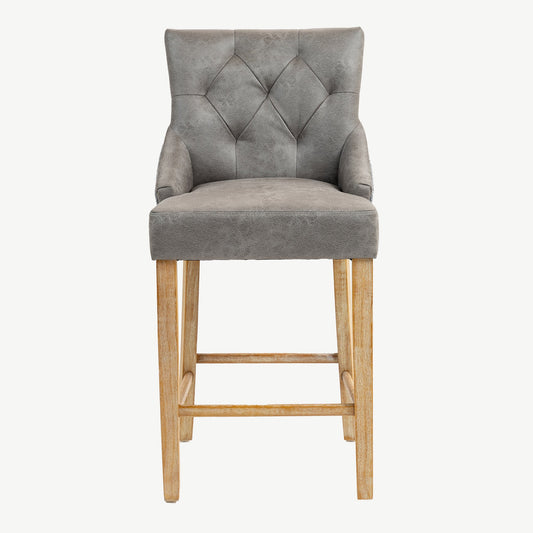 Jenna Bar Stool - Steel PU with Mid Grey Chenille