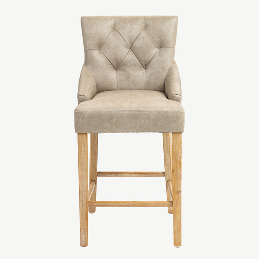 Jenna Bar Stool - Mink PU with Natural Chenille