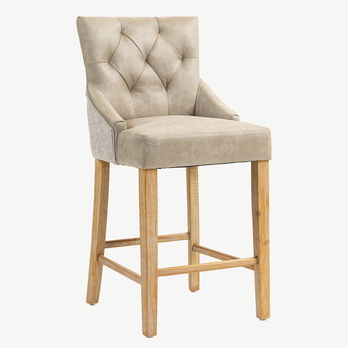 Jenna Bar Stool - Mink PU with Natural Chenille