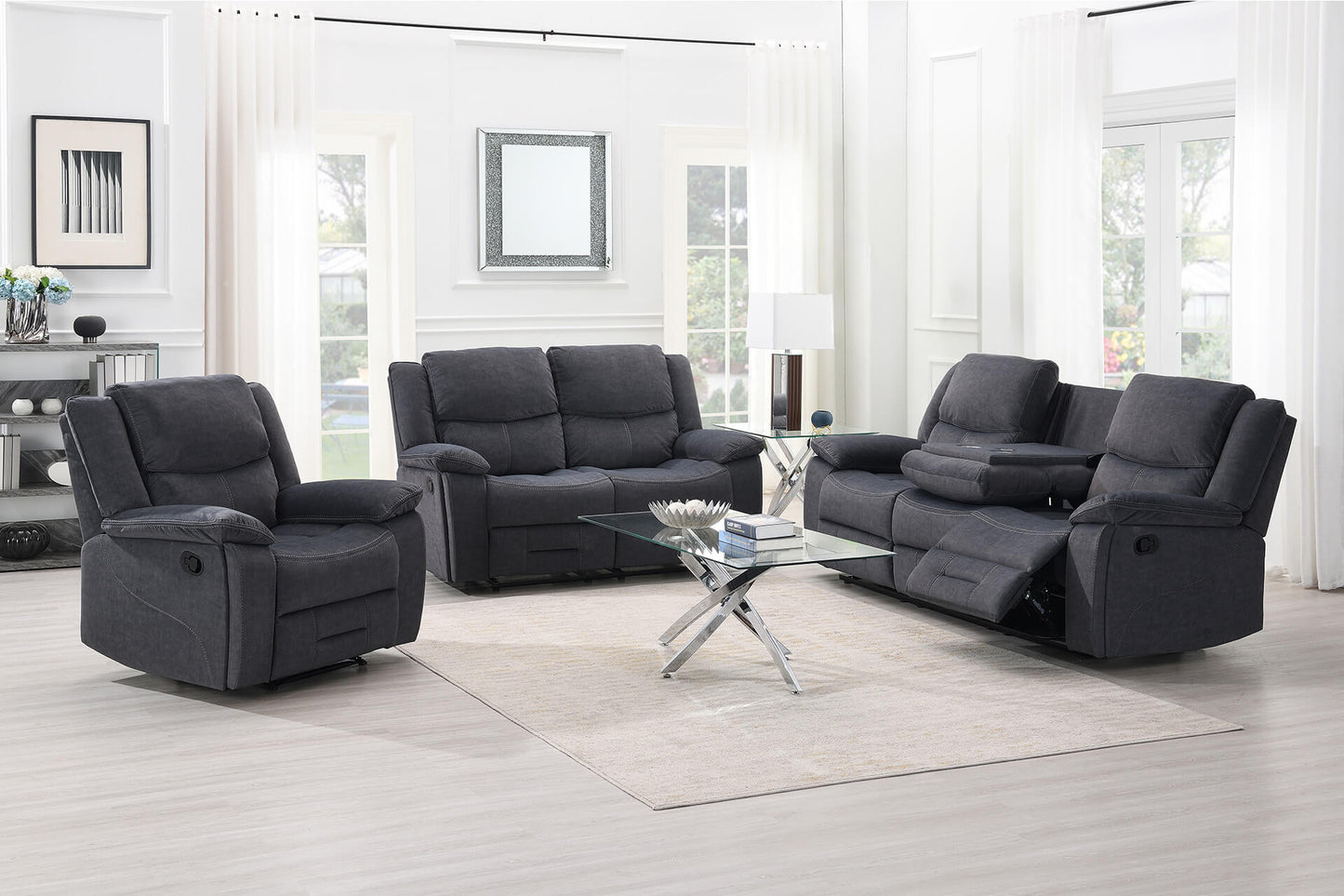 Klayton 3 Seater Manual Recliner - Charcoal