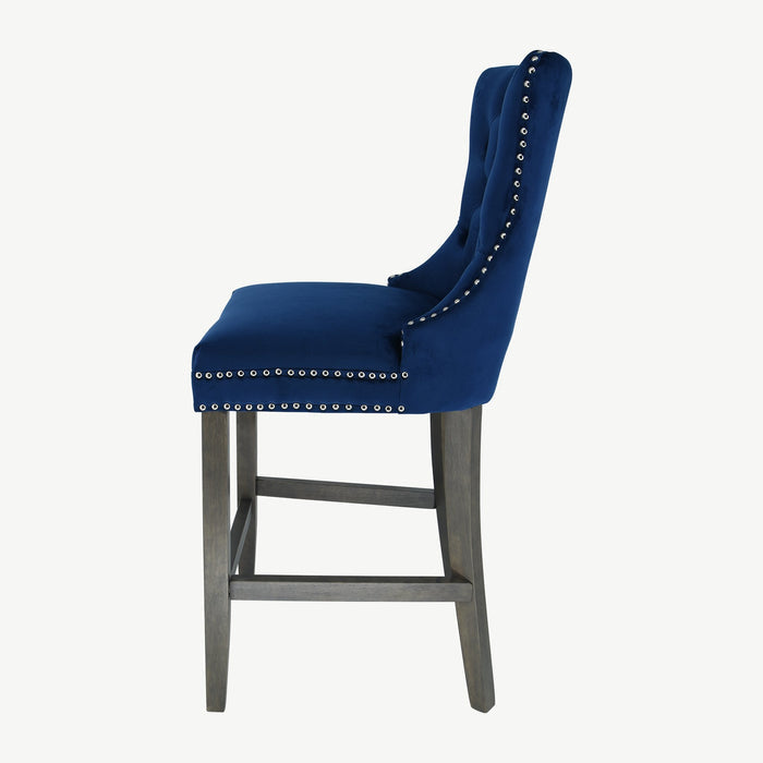 Kacey Barstool - Navy Velvet - Antique Leg