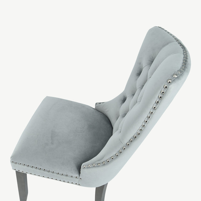 Kacey Chair - Grey Velvet - Antique Leg