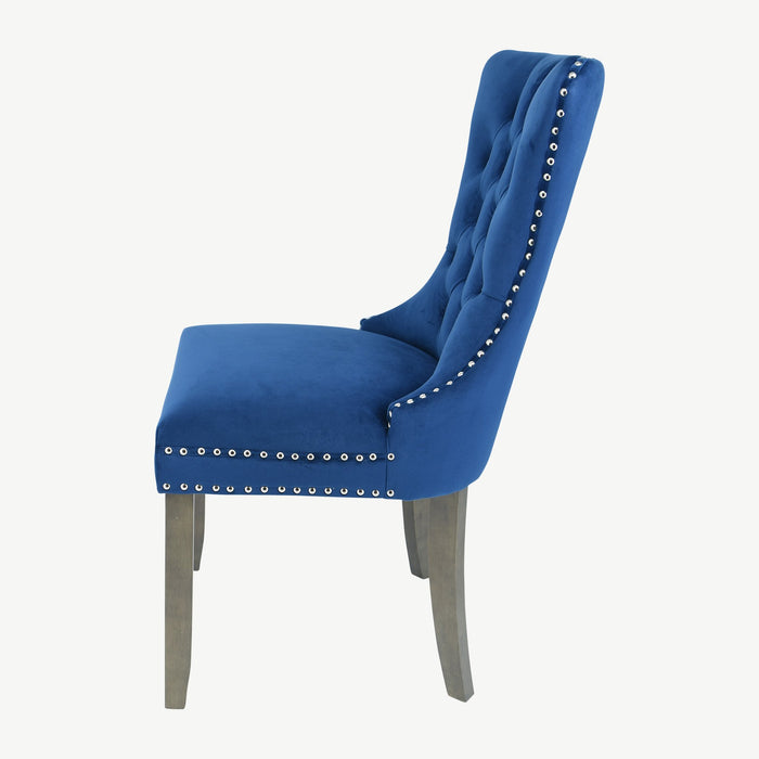 Kacey Chair - Navy Velvet - Antique Leg