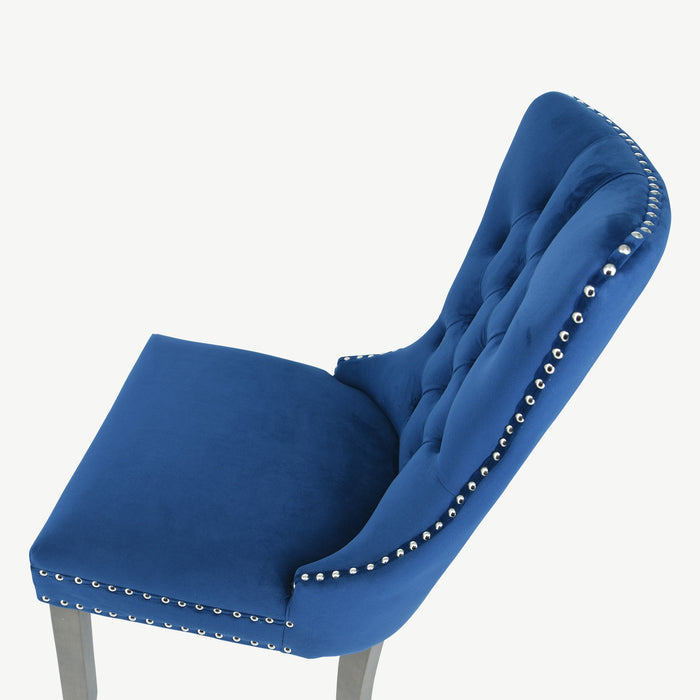 Kacey Chair - Navy Velvet - Antique Leg