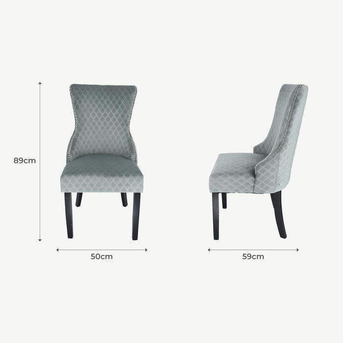 Danby Dining Chair - Grey Velvet Quilted