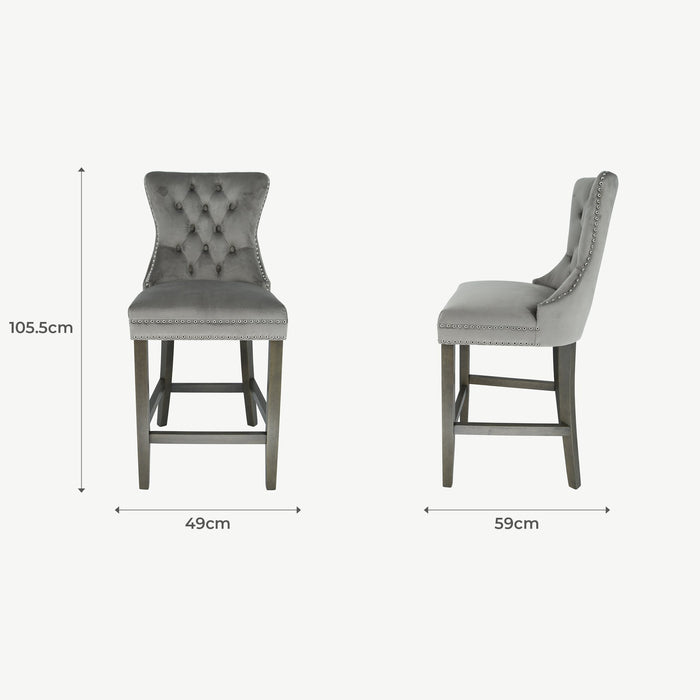 Kacey Barstool - Grey Velvet - Antique Leg