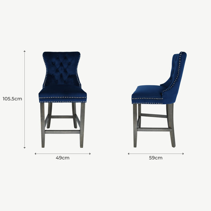 Kacey Barstool - Navy Velvet - Antique Leg