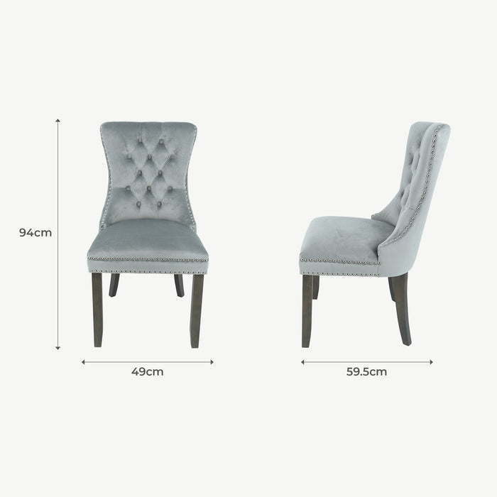 Kacey Chair - Grey Velvet - Antique Leg