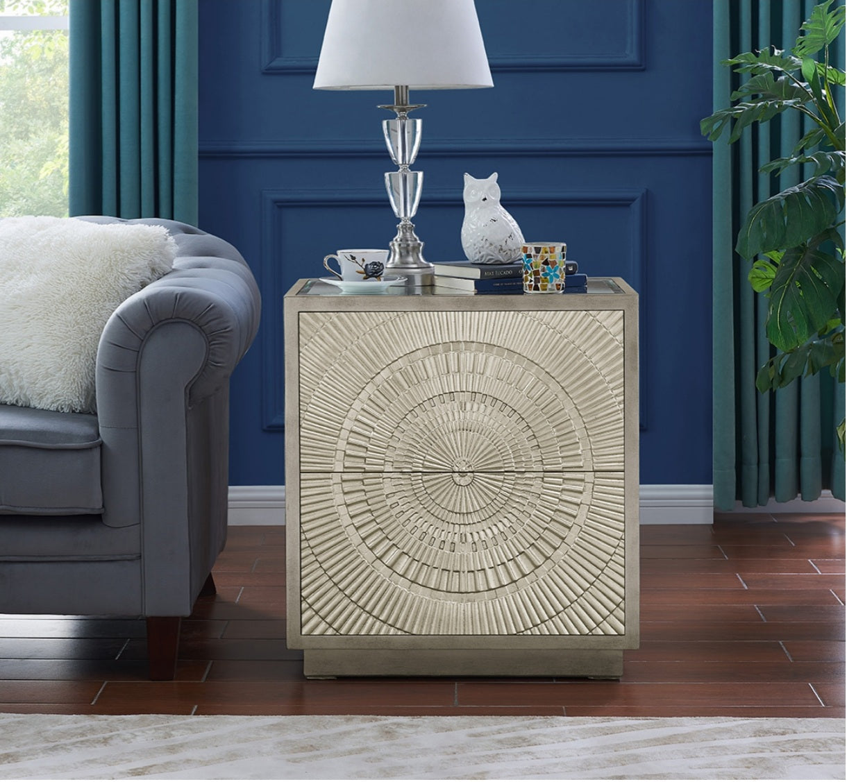 Frenso 2 Drawer Side Table-Silver