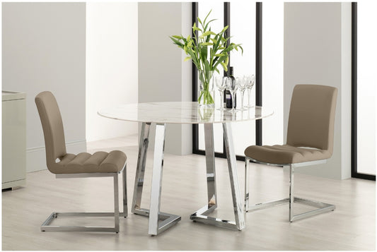 Storm Round Dining Table & X4 Taupe Chairs