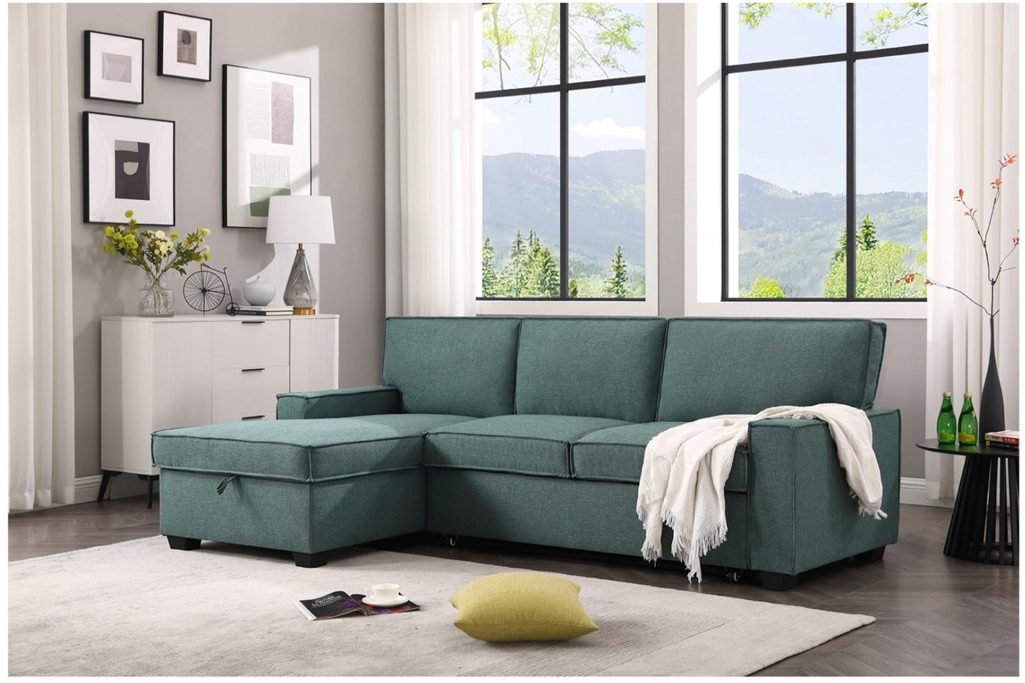 Havar Corner Sofa Bed with Storage - Teal