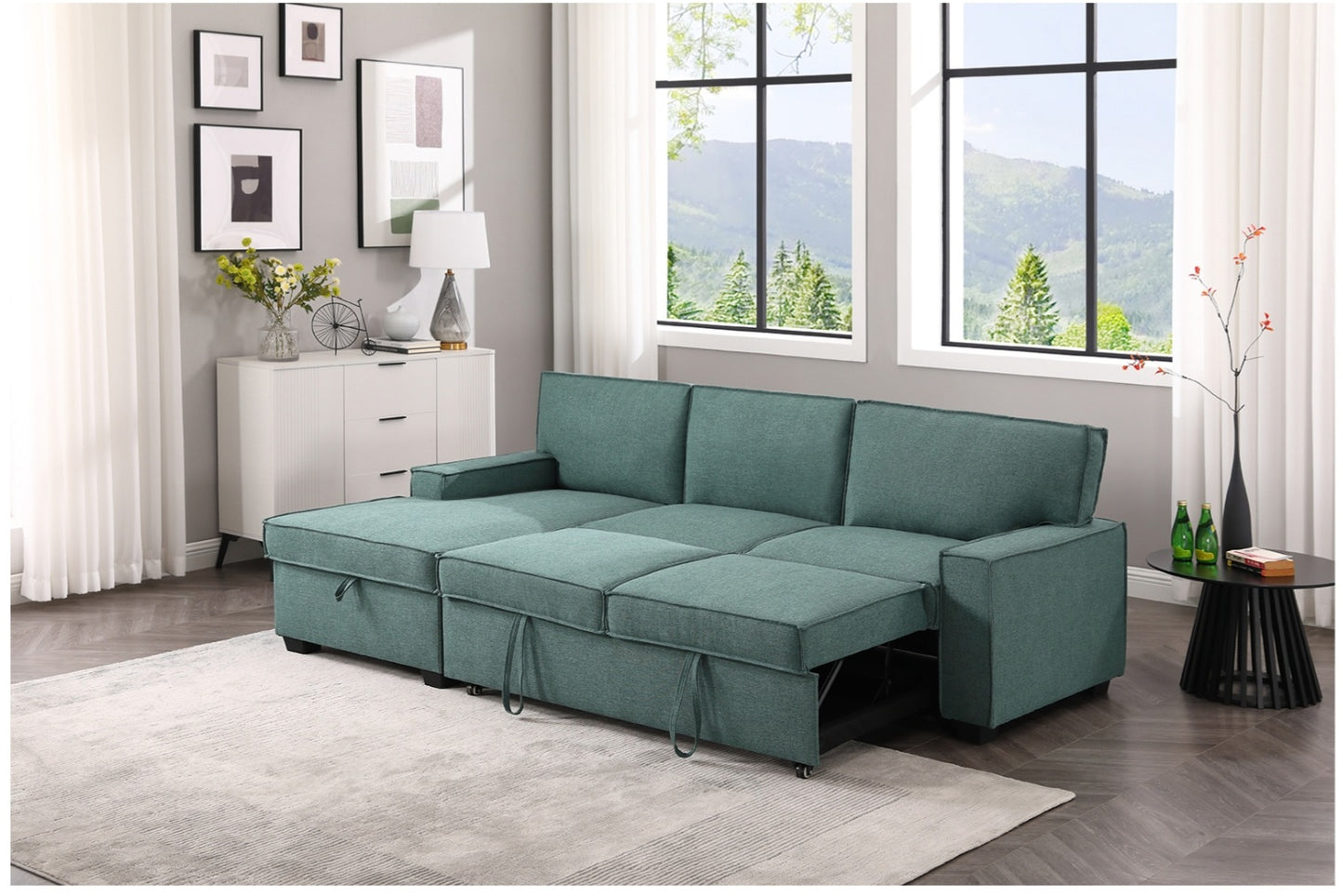 Havar Corner Sofa Bed with Storage - Teal