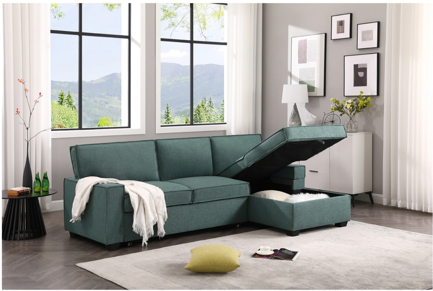 Havar Corner Sofa Bed with Storage - Teal