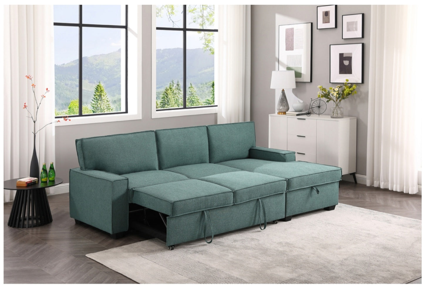 Havar Corner Sofa Bed with Storage - Teal