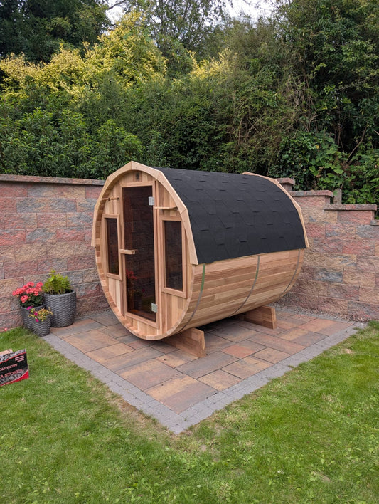 Canadian Red Cedar Wood 4 Person Sauna 1.8m Long by 1.8 Diameter Woodburn/electric