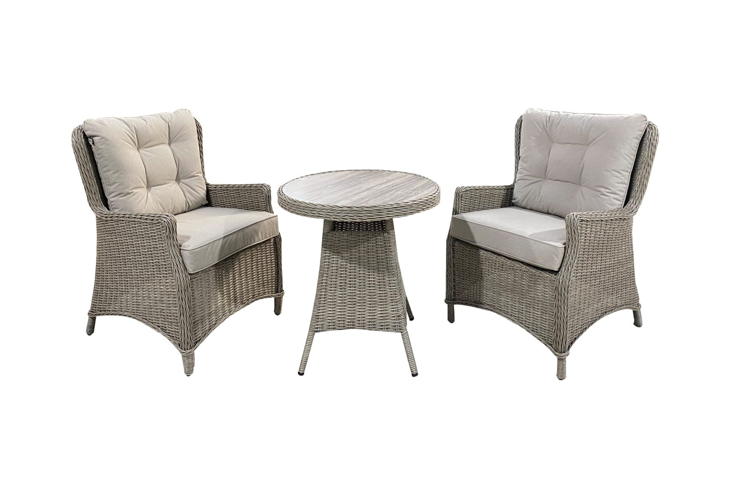 Luxury 3-Piece Rattan Garden Bistro Set – 2 High-Back Armchairs & Matching Drinks Table