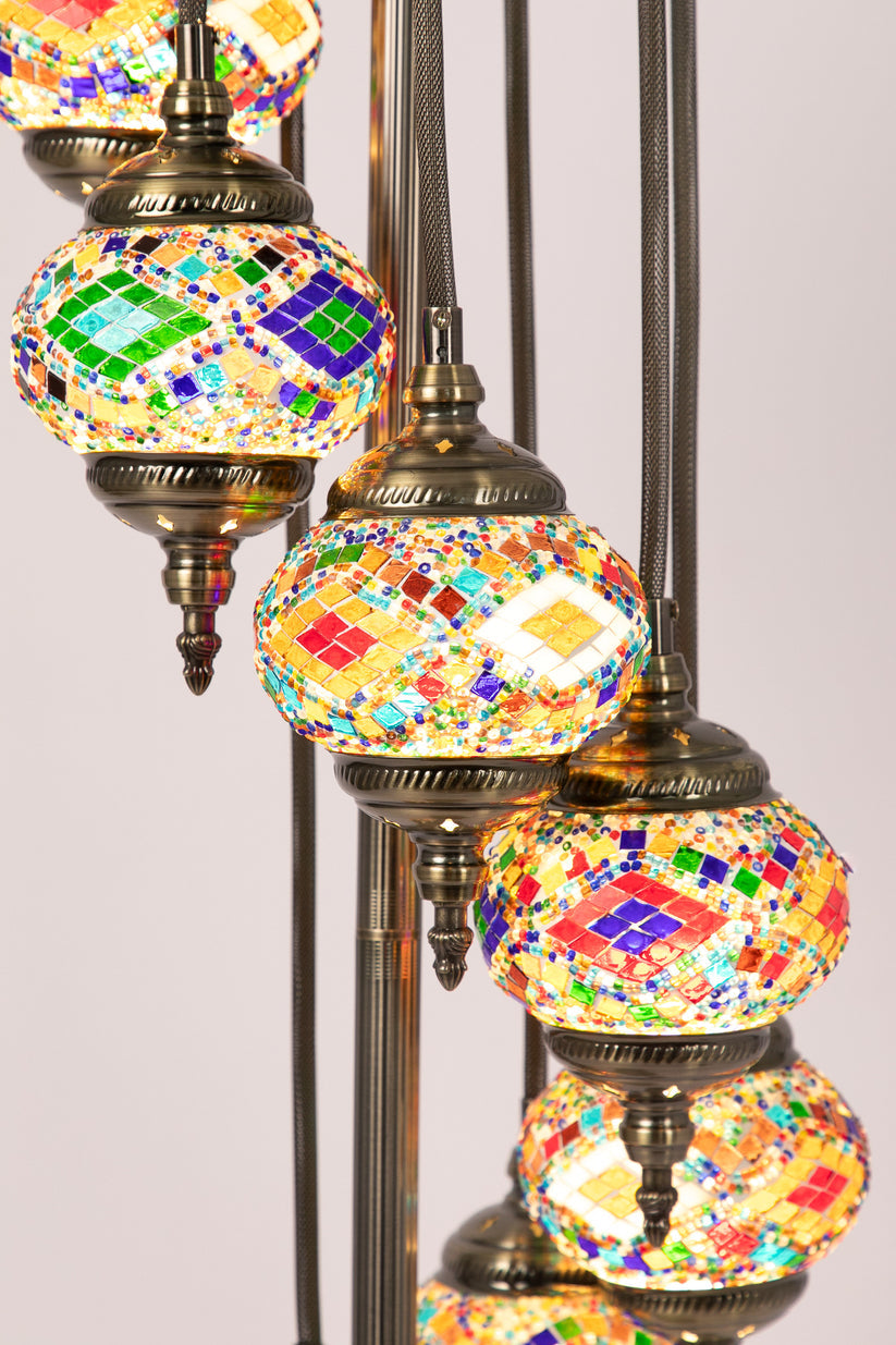 7 Globe Moroccan Table Lamp (Multicoloured Diamonds)