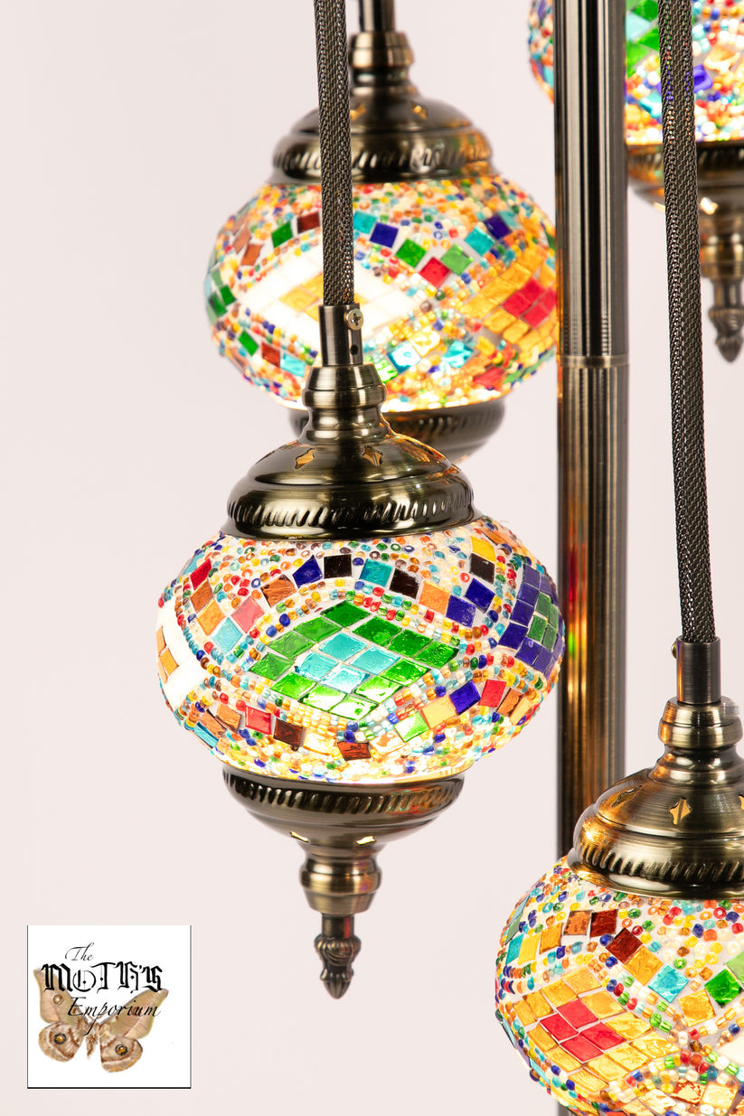 5 Globe Moroccan Table Lamp (Multicoloured Diamonds)