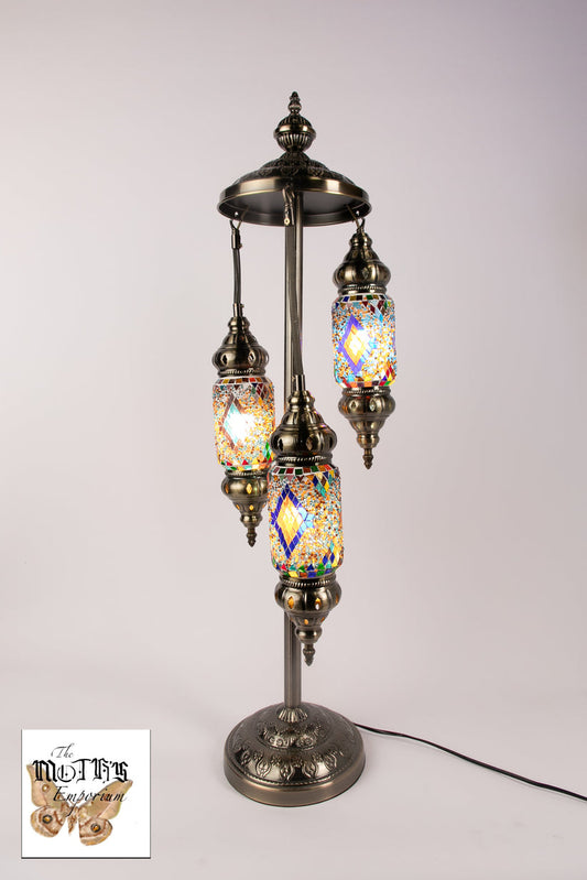 3 Lantern Moroccan Table Lamp (Multicoloured Diamonds)