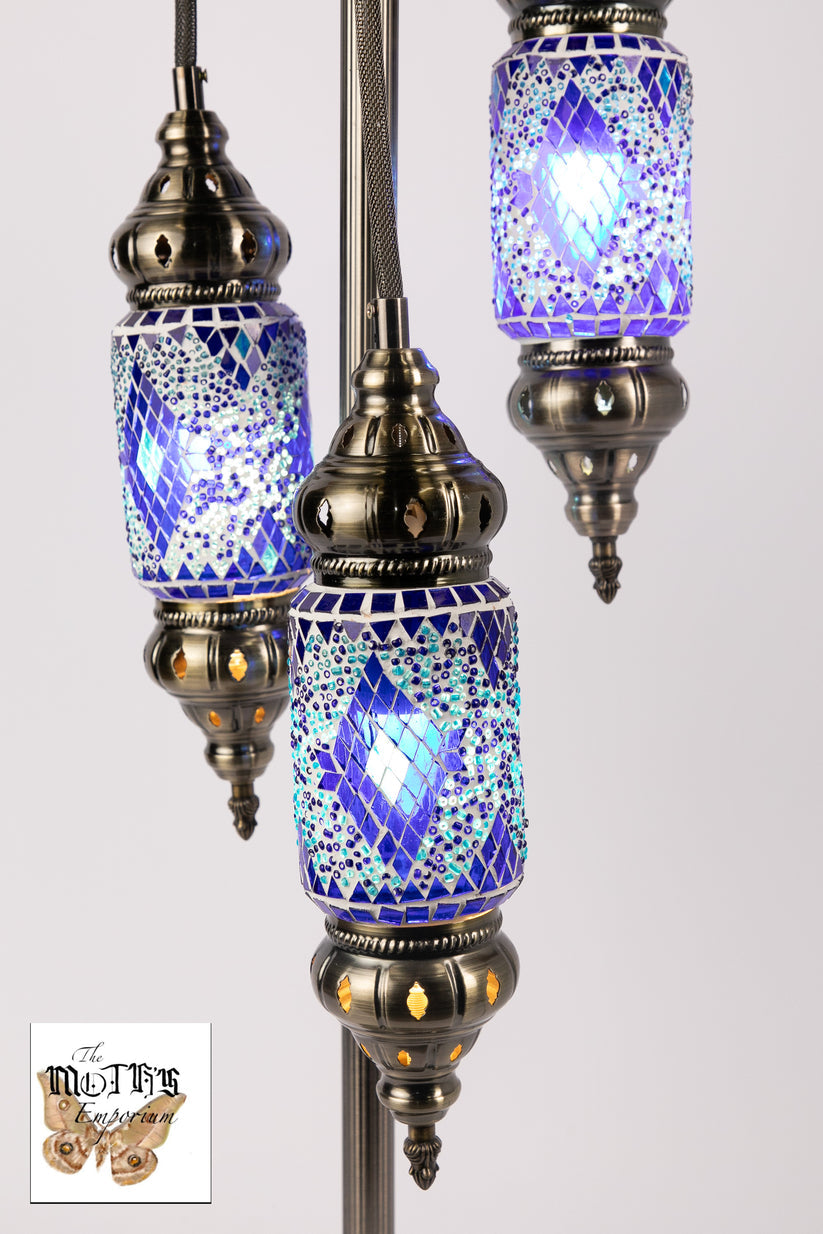 3 Lantern Moroccan Table Lamp (Light/Dark Blue)