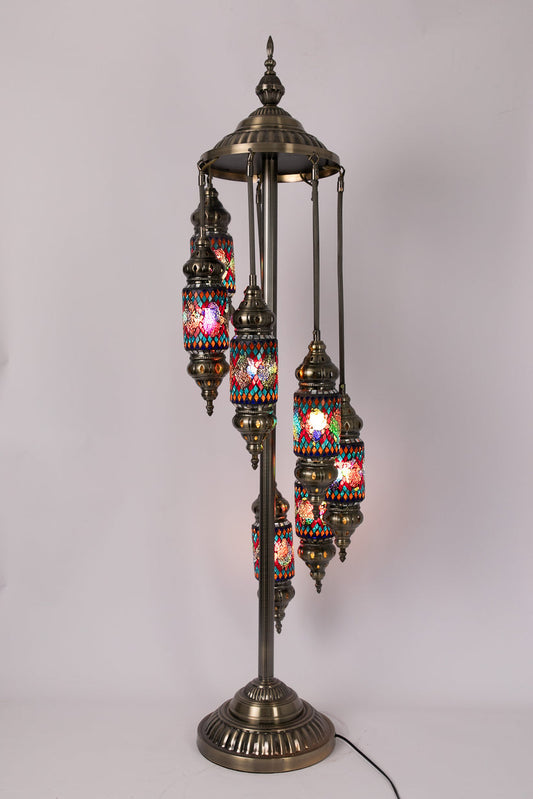 7 Lantern Moroccan Floor Standing Lamp (Stained Glass)