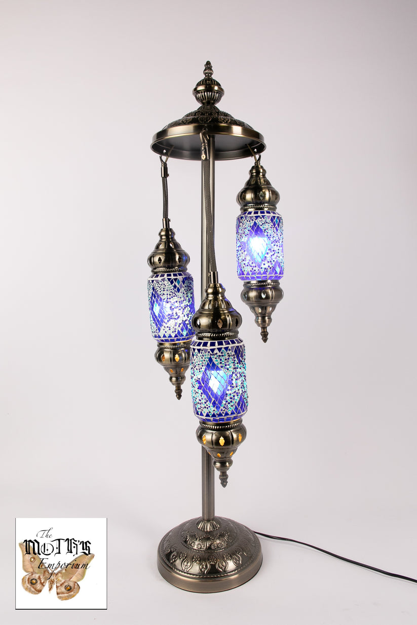 3 Lantern Moroccan Table Lamp (Light/Dark Blue)