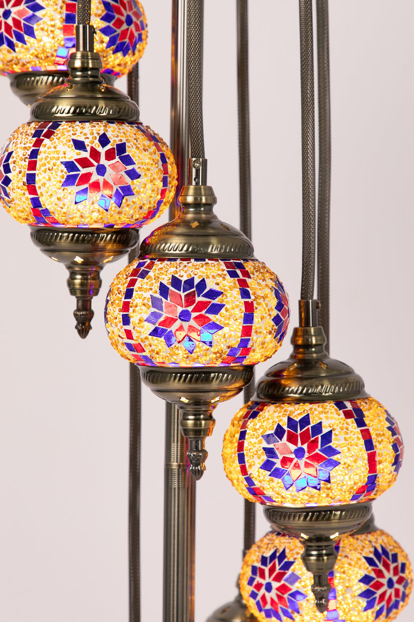 7 Globe Moroccan Table Lamp (Multicoloured Diamonds)