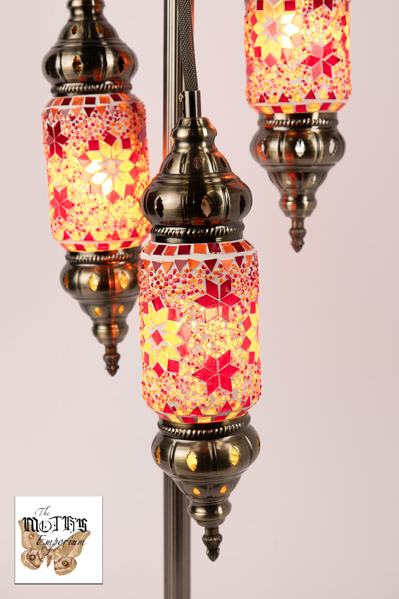 3 Lantern Moroccan Table Lamp (Red/Orange Stars)