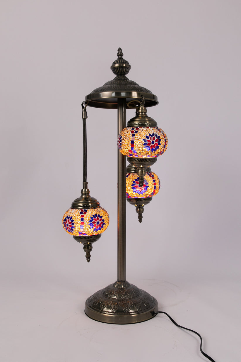 3 Globe Moroccan Table Lamp (Red/Blue Star)