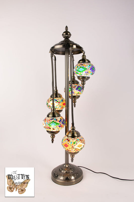 5 Globe Moroccan Table Lamp (Multicoloured Diamonds)