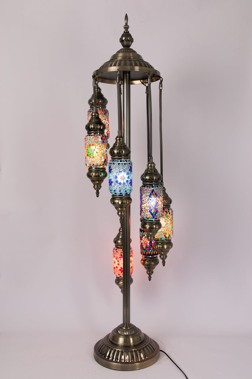 7 Lantern Moroccan Floor Standing Lamp (Multicoloured Mixed)