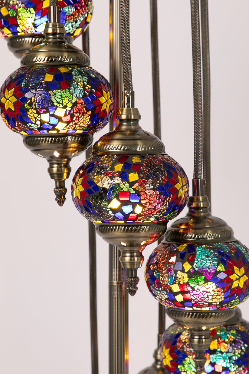 7 Globe Moroccan Table Lamp (Blue/Red/Gold Star)