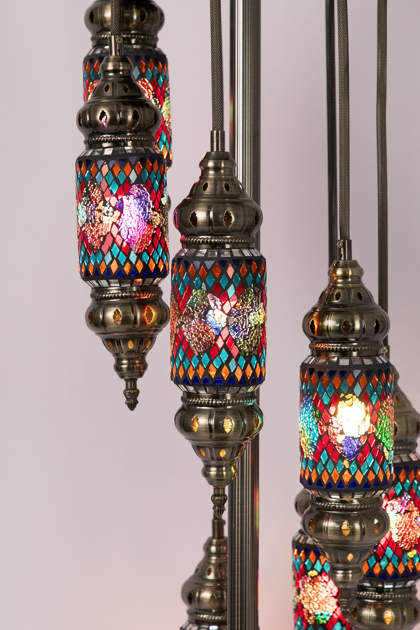 7 Lantern Moroccan Floor Standing Lamp (Stained Glass)