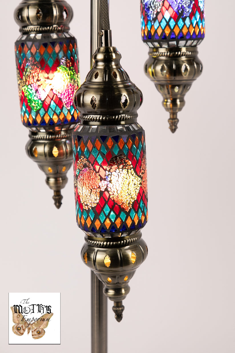 3 Lantern Moroccan Table Lamp (Stained Glass)