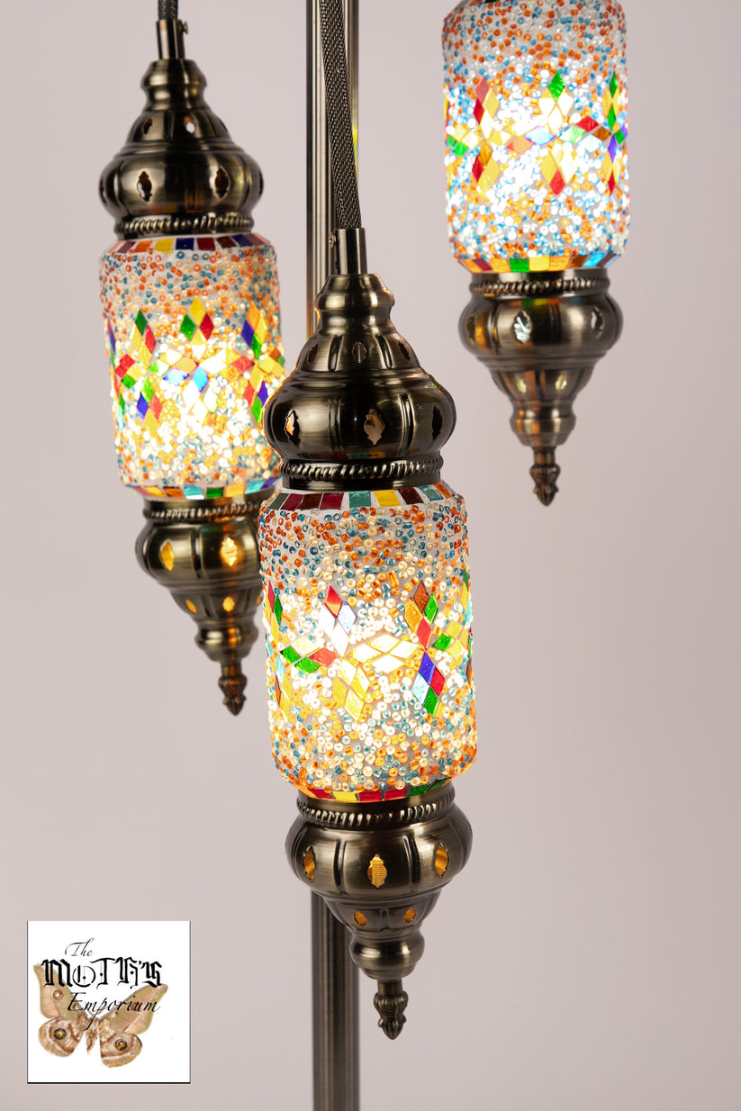 3 Lantern Moroccan Table Lamp (Multicoloured Crosses)