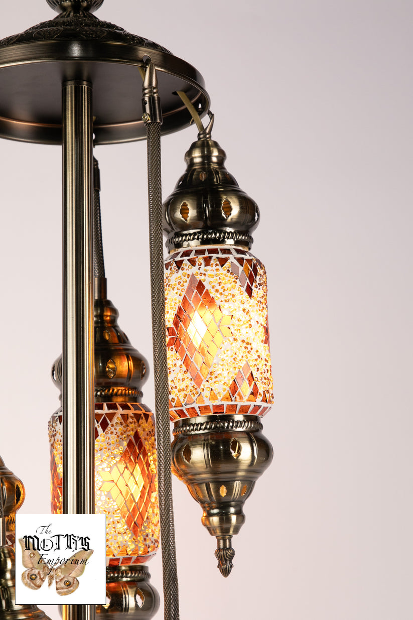 5 Lantern Moroccan Table Lamp (Brown Diamonds)