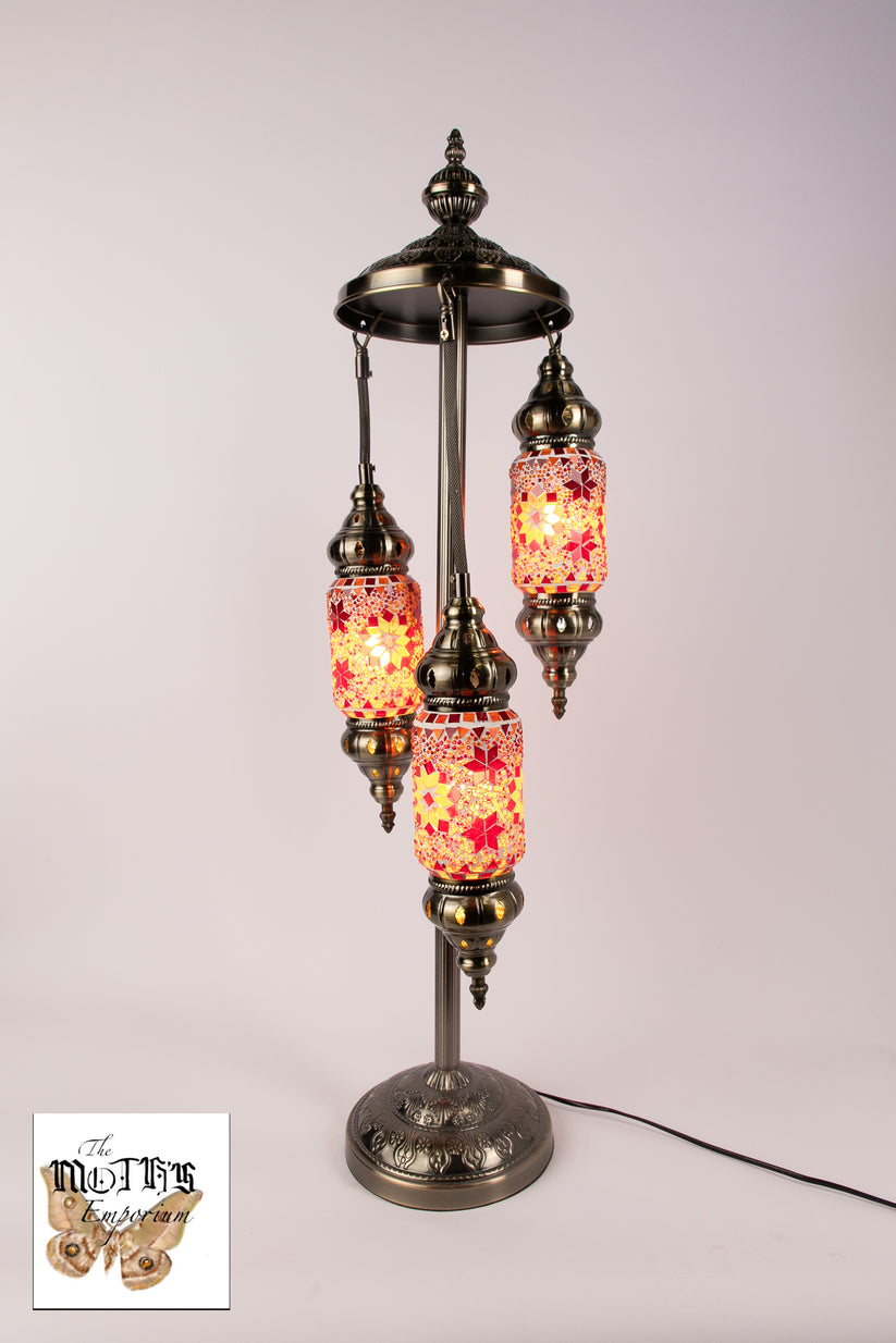 3 Lantern Moroccan Table Lamp (Red/Orange Stars)