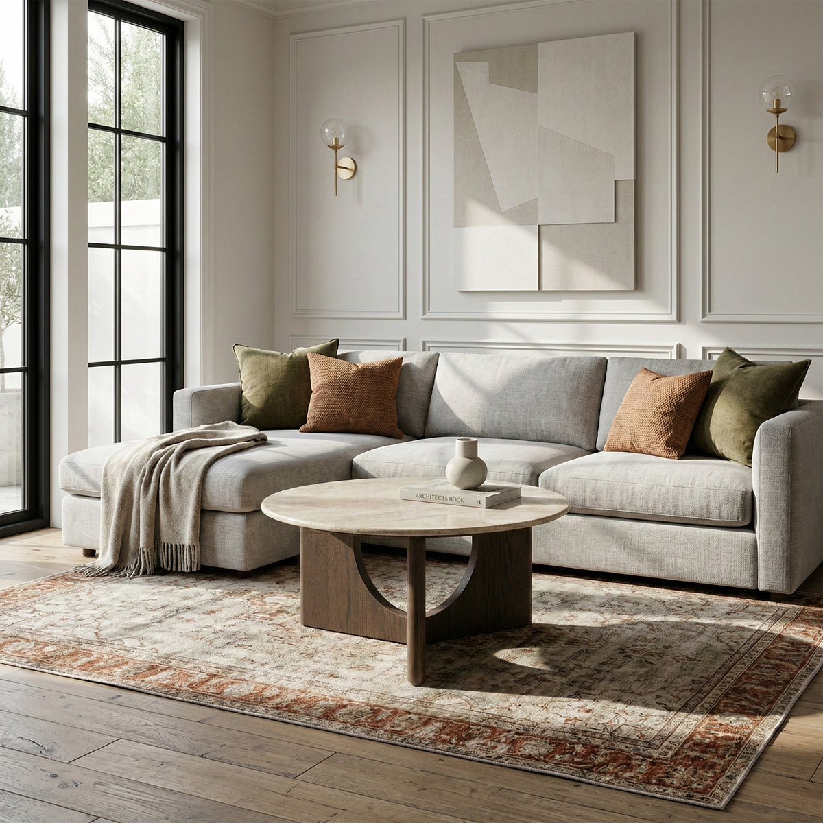 California Round Coffee Table - Travertine Top