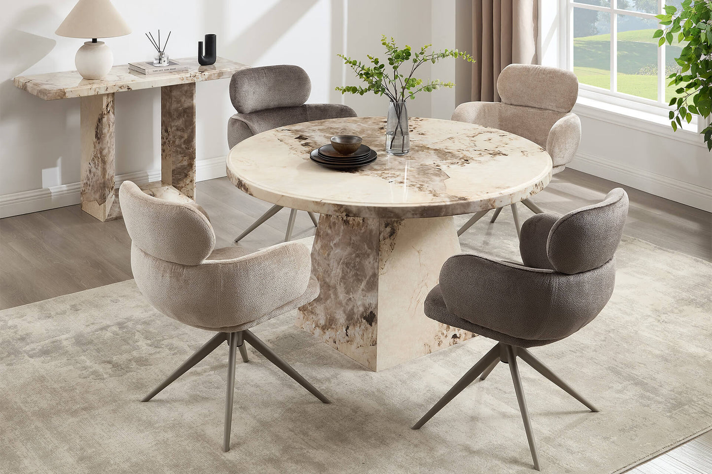 Artemis Round Dining Table 1300 Mottled - Mocha
