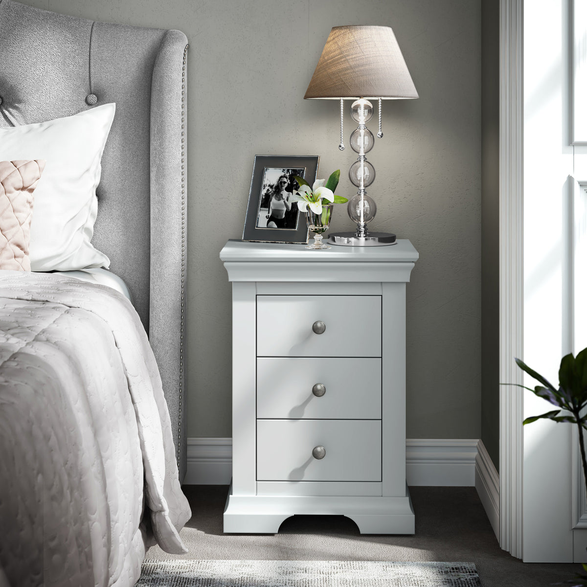 Burgundy 3 Drawer Bedside - Grey