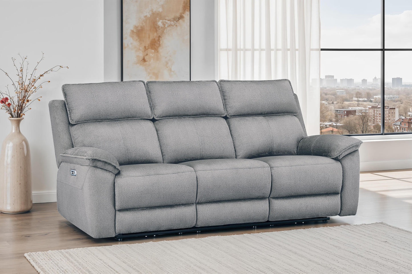 Blaine 3 Seater Electric Recliner - Greige