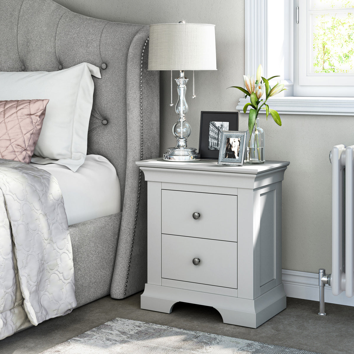 Burgundy 2 Drawer Bedside - Grey