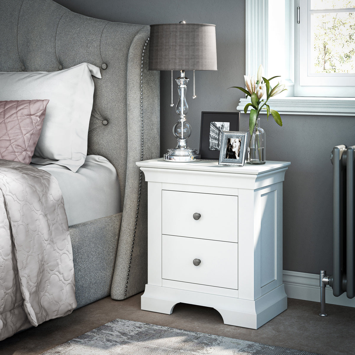Burgundy 2 Drawer Bedside - White