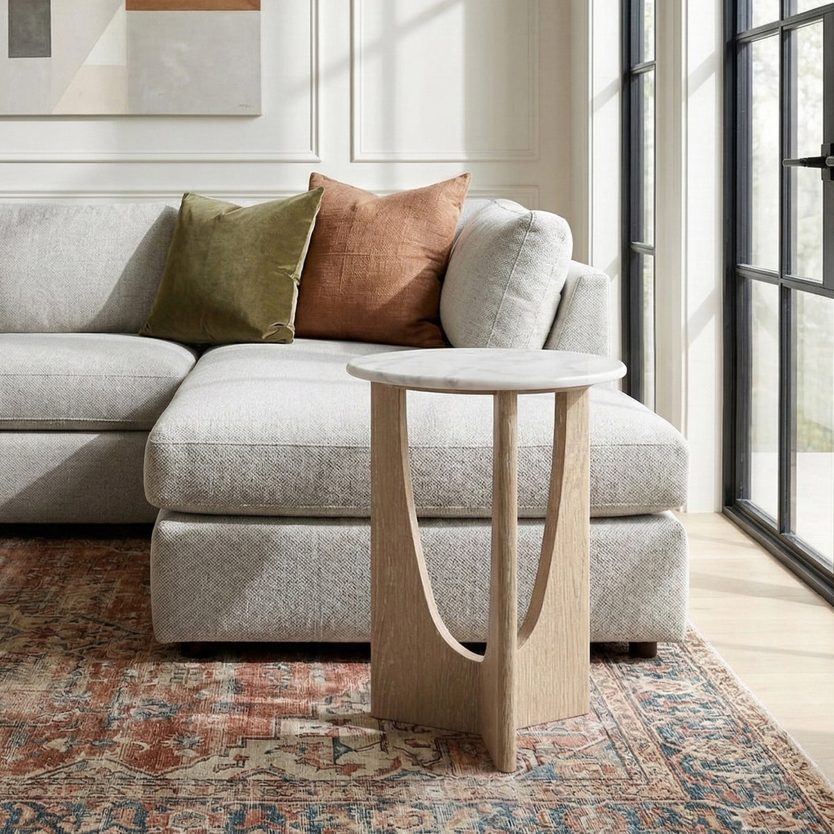 Portobello Round Side Table - Travertine Top