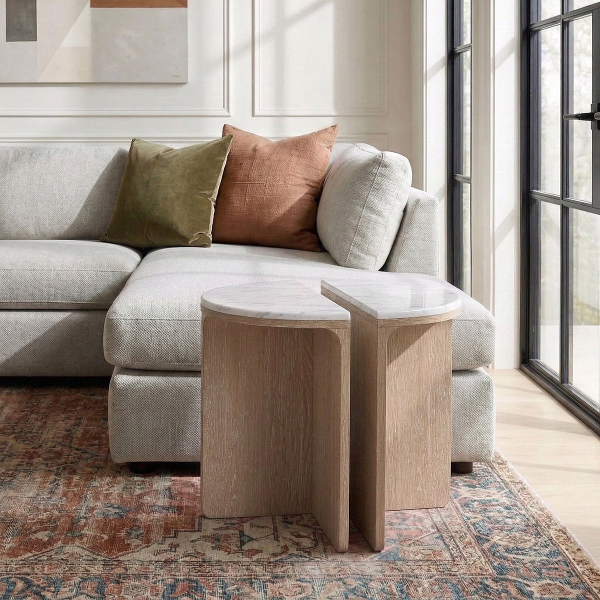 Portobello Half Moon Nest of Tables - Travertine Top