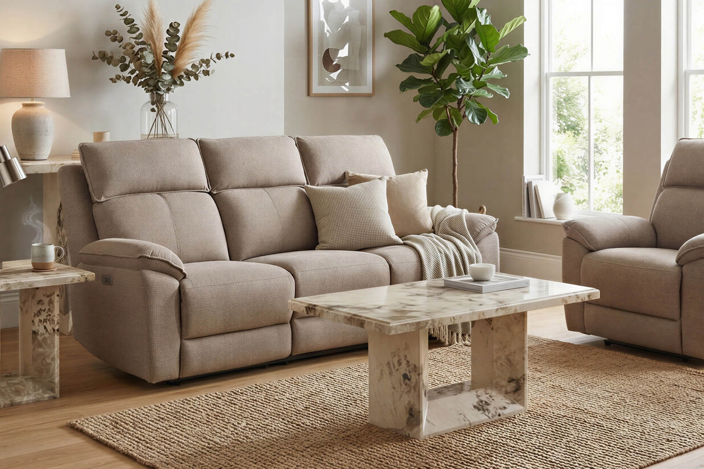 Blaine 3 Seater Electric Recliner - Latte