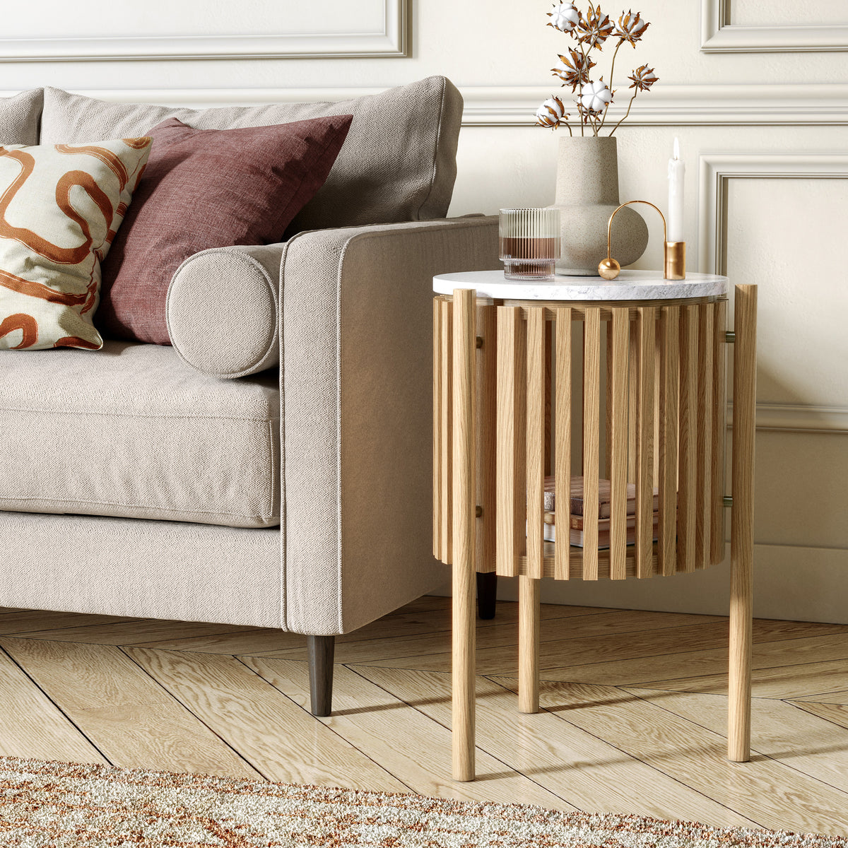 SOHO Marble Side Table With Door - Natural