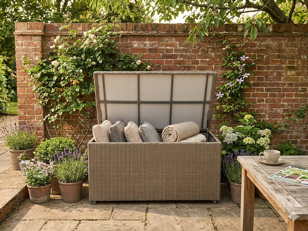 Luxury Weather-Resistant Rattan Cushion Storage Box – Large Outdoor Garden Storage Trunk